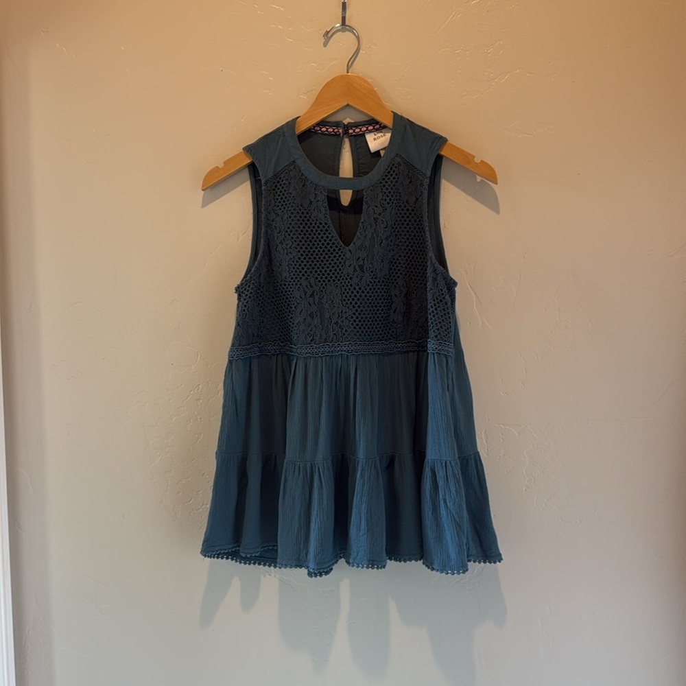 Knox Rose Dark Teal Blue Sleeveless Tiered Tank Size M - Picture 2 of 6